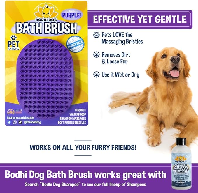 Bodhi Dog Shampoo Brush - Pet Grooming & Bath Supplies for Dogs and Cats - Bath Brush for Long & Short Hair - Premium Scrubber for Shower, Bathing & Massage (One Pack, Purple)-PawvioPets
