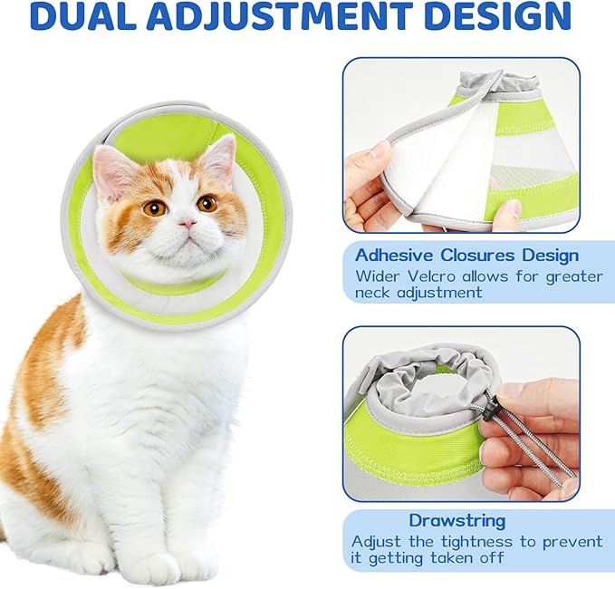 Breathable Air Mesh Cat Cone Collar Soft to Stop Licking, Adjustable, Foldable Lightweight Kitten Cones After Surgery Recovery for Cats & Kittens (Yellow Green,M)-PawvioPets