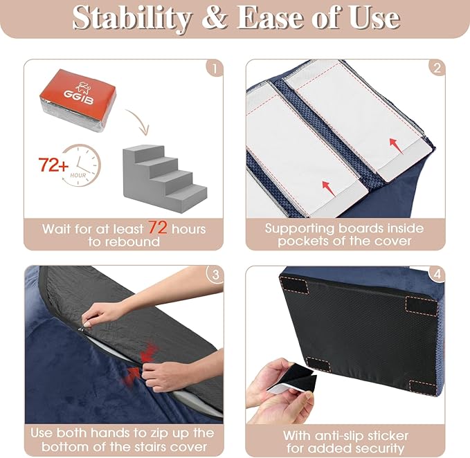 GGIB Dog Stairs for Small Dogs Cats Non-Slip Dog Steps for High Bed Pet Stairs for Sofa Couch Pet Ramp Pet Steps with Removable Washable Cover, 13" H, 3-Step-PawvioPets