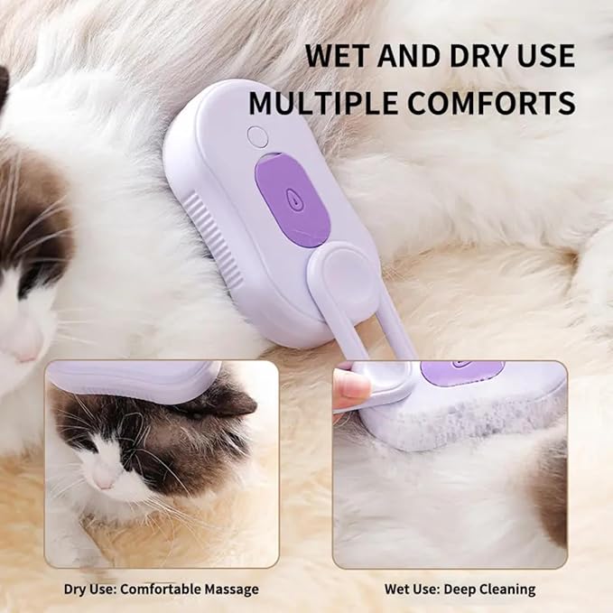 4 in 1 Cat Steam Brush Rechargeable pet spray comb Steam Brush for Cats and Dogs, Massage, Cleaning, Shedding & Combing Multifunctional Hair Removal Anti Static Grooming Tool for home (Purple)-PawvioPets