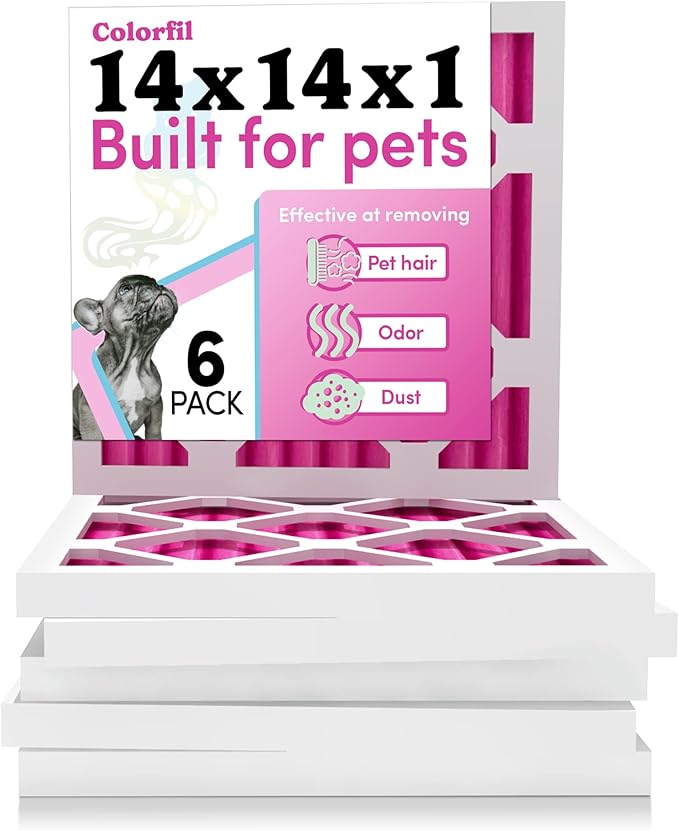 Colorfil 14x14x1 Air Filter (6-Pack) | Made in the USA | Color Changing | Remove Cat and Dog Odor | MERV 8 for Pet Hair Dander and Dust | 13.75"x13.75"x0.75" Exact Size-PawvioPets