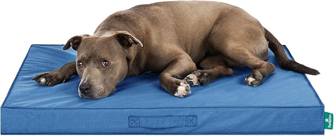FurHaven Cooling Dog Bed – Large Foam Mattress for Joint Pain Relief, Waterproof Liner, Removable Washable Cover, Durable for Outdoor Use, Deluxe Grid Indoor/Outdoor Bed – Blue, Large-PawvioPets