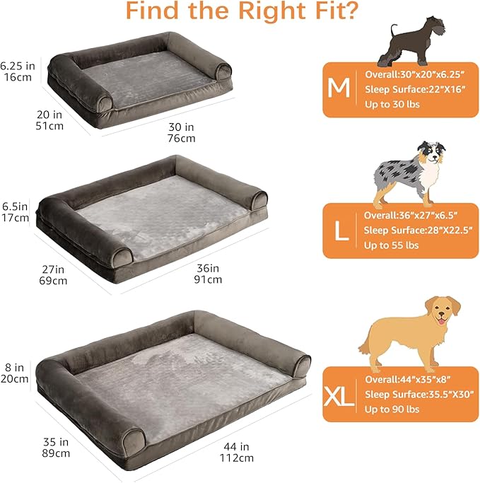 Amazon Basics Dog Bed with Cooling Gel Memory Foam, Pressure-Relief Support for Dogs up to 90lbs, Non-Slip Bottom, Machine Washable Cover, Extra Large Sized (44" x 35"), Brown-PawvioPets