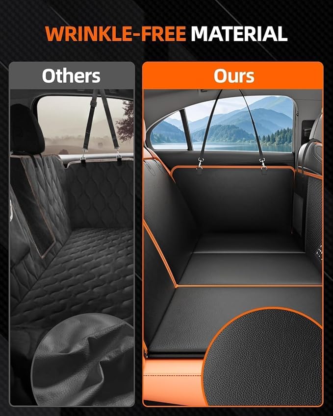 6-in-1 Leather Dog BackSeat Extender, Hard Bottom 40/60 Split Waterproof Car Back/Front Seat Cover, Rear Hammock Carseat Protector, Large Size Pet Mat for SUV/Truck/Cargo, Vehicle Bed Travel Accessory-PawvioPets