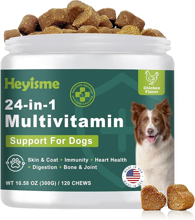 Dog Multivitamin, Glucosamine Chondroitin for Dogs, Dog Vitamins and Supplements, Probiotics, Krill Oil for Hip & Joints, Skin, Coat, Immune Health, Heart, Digestion (120 Chews, Chicken)-PawvioPets