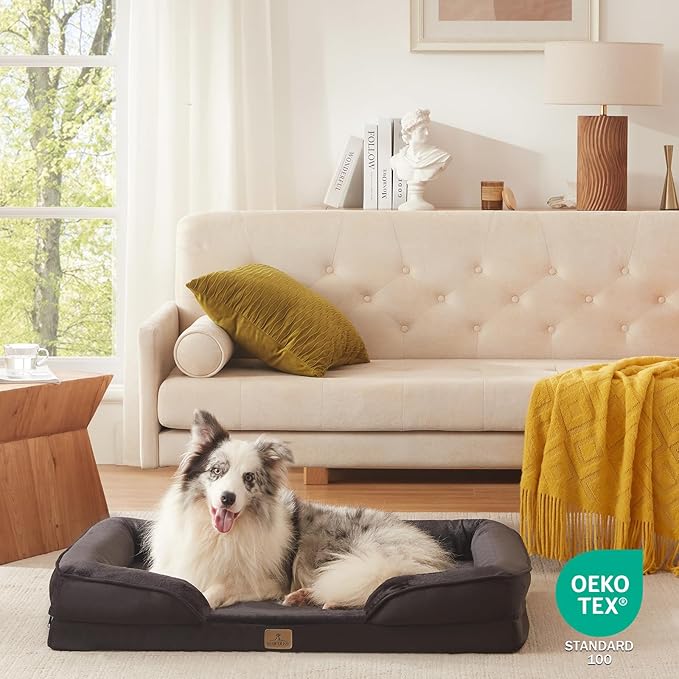 Bedfolks Orthopedic Dog Bed, Big Waterproof Dog Sofa Bed for Large Dogs, Egg Foam Pet Couch Bed with Removable Washable Cover and Nonslip Bottom, Black-PawvioPets