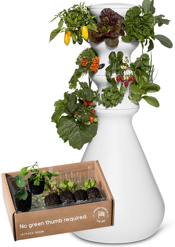 Farmstand Starter Kit + 18 Seedling Credits | Small Hydroponic Growing System Kit | Self-Watering Outdoor Vertical Garden Planter Tower | 4ft 3in | Made in USA-PawvioPets