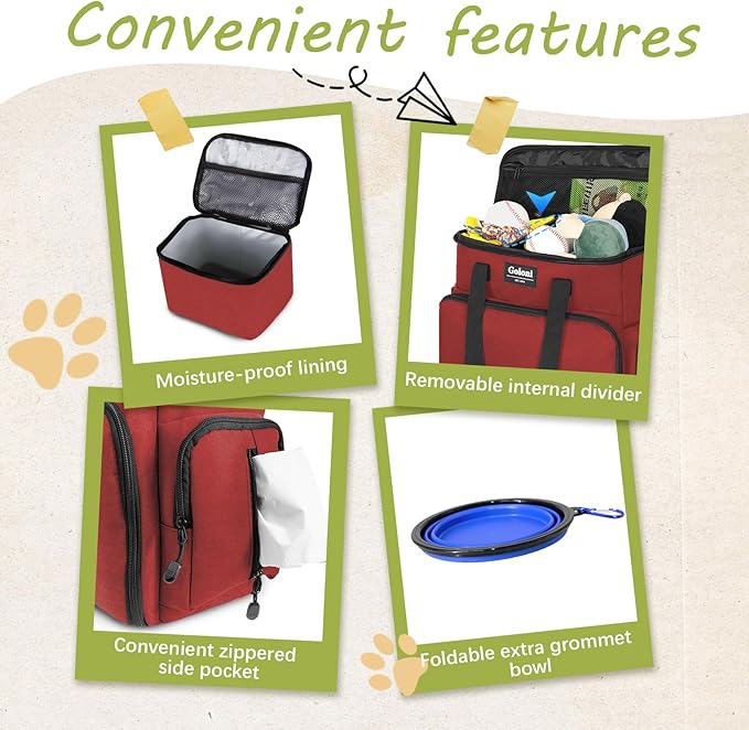 Dog Travel Bag Airline Approved–Pet Travel Tote with Collapsible Bowls,Food Containers & Feeding Mat–Multi-Pocket Organizer for Dogs & Cats, Durable & Water-Resistant for Hiking,Trips,Outdoors-PawvioPets
