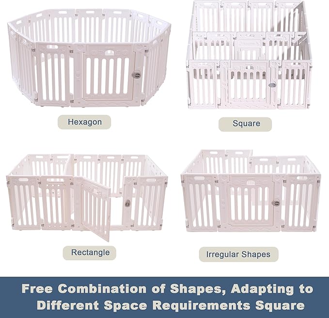 2 Room Dog Playpen with Door,DIY Shape Combination Puppy Pen,16-Panel+2 Link Piece+Large Door+Small Door,25.5" H Dog Fence,Non-Slip&Secure Pet Gate,Easy to Assemble (Two Rooms)-PawvioPets