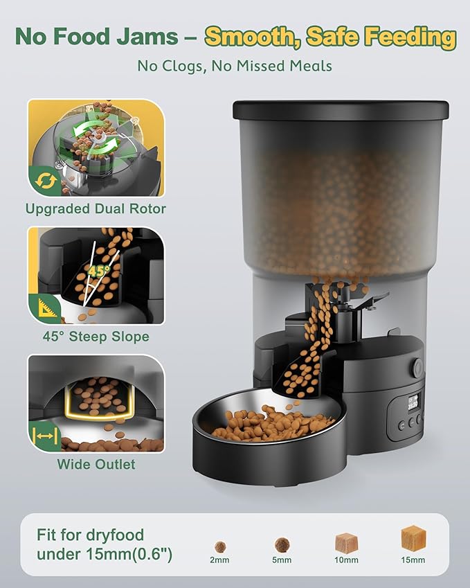 Gimars 5L/20 Cups Automatic Cat Feeder, Programmable 1-6 Meals Cat Food Dispenser with Stainless Steel Bowl, Easy Setup, Dual Power Supply,10s Meal Call Timed Pet Feeder for Cats and Small Dogs-PawvioPets