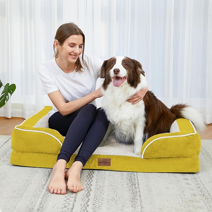 Comfort Expression Large Dog Beds Waterproof Orthopedic Foam Dog Sofa Beds Comfy Pet Bed with Washable Removable Cover & Non-Slip Bottom(Large,Spicy Mustard)-PawvioPets