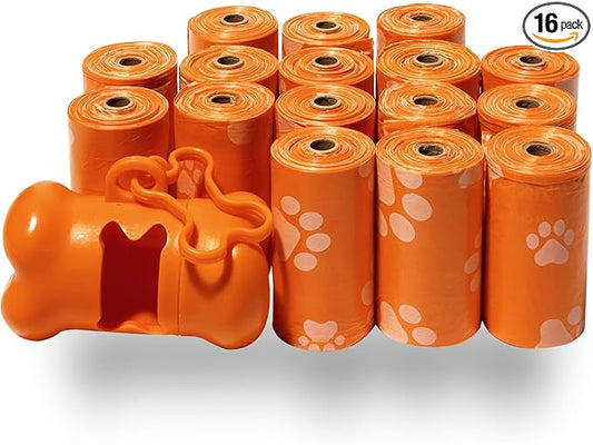 Best Pet Supplies Dog Poop Bags (240 Bags) for Waste Refuse Cleanup, Doggy Roll Replacements for Outdoor Puppy Walking and Travel, Leak Proof and Tear Resistant, Thick Plastic - Orange-PawvioPets