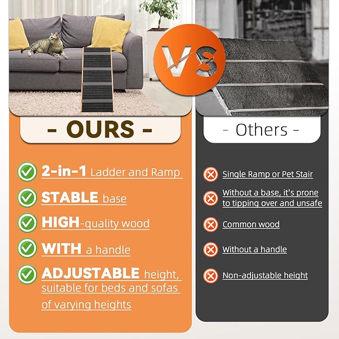 2-in-1 Dog Ramp and Dog Stairs Folding Ramp for Bed and Couch, Suitable for Small to Medium Dogs, Supports up to 150 Pounds-PawvioPets