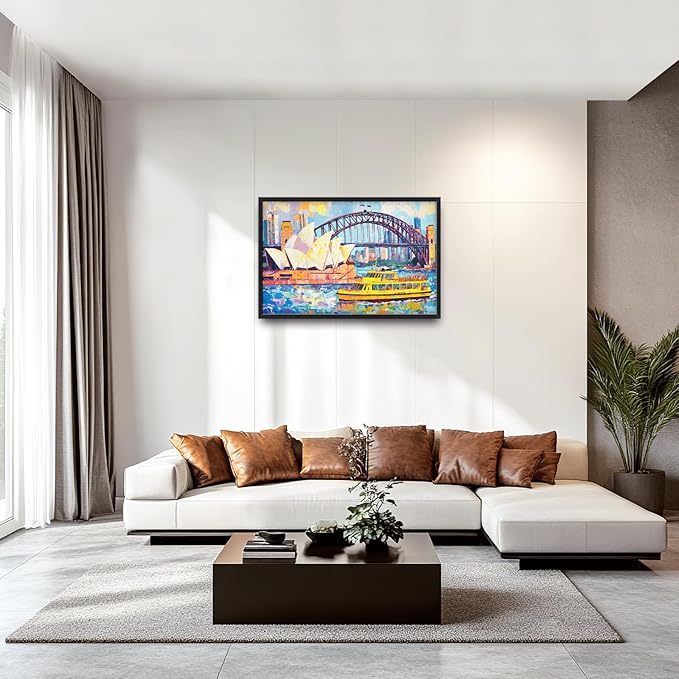 Extra Large Sydney Opera House Framed Wall Art for Living Room,Oversized Abstract Harbour Bridge Cityscape Pictures Wall Decor,Canvas Print Painting Modern Artwork Bedroom Office Bathroom 36L" x 24W"-PawvioPets
