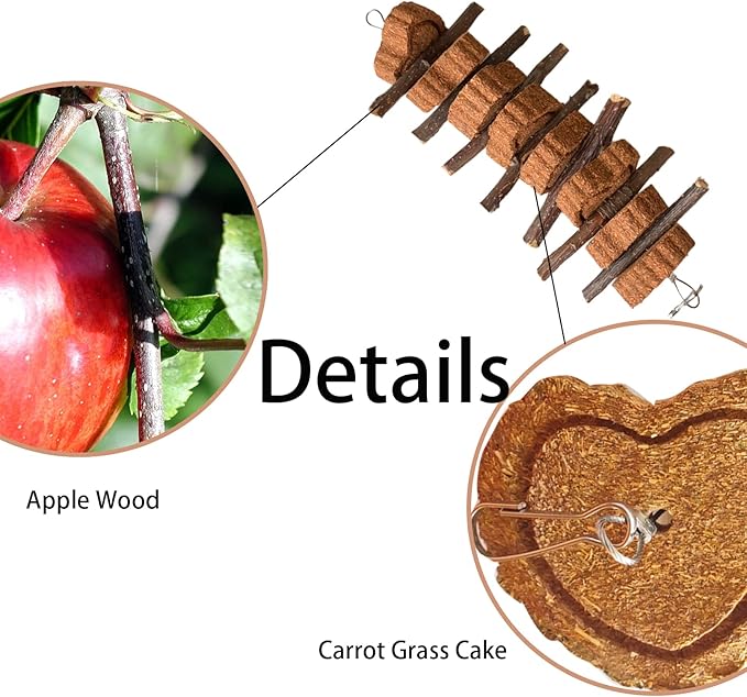 Bunny Carrot Cake Chew Toys,Rabbit Teeth Grinding Hanging Chinchillas Molar Toy Improve Dental Health Natural Apple Sticks for Guinea Pigs Rats Hamsters Gerbils(4 Packs)-PawvioPets