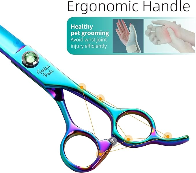 Fenice Peak Green Dog Grooming Scissors Set Straight Thinning Curved and Chunker Shears 4PCS Kit with Simulated Emerald Screw 440C Trimming Shears Durable and Sharp-PawvioPets