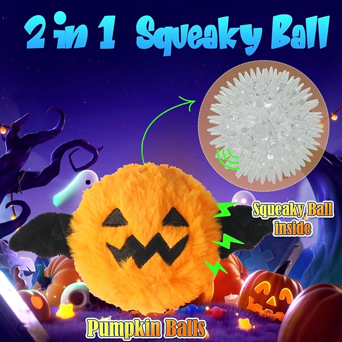 DKING 3Pack Squeaky Dog Balls,2 in1 Funny Puppy Ball Toys,Birthday Dog Toy for Small Medium Dogs (Halloween Ball)-PawvioPets