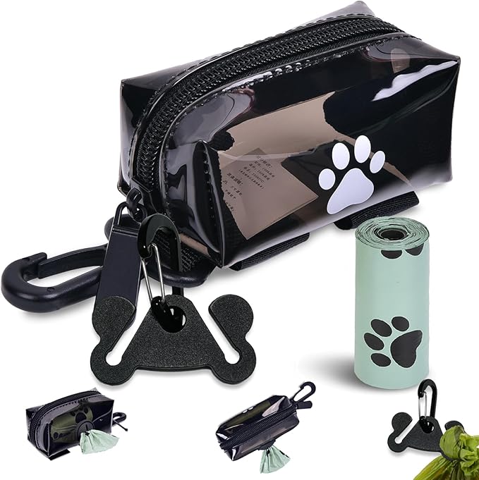 Dog Waste Bag Dispenser Poop Bag Dispenser for Leash Accessory dog Poop Bag Holders Fits Dog Leash Include Hand Free Holder, Clear, No-PUXB-PawvioPets