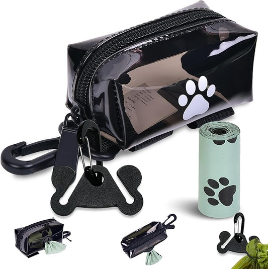 Dog Waste Bag Dispenser Poop Bag Dispenser for Leash Accessory dog Poop Bag Holders Fits Dog Leash Include Hand Free Holder, Clear, No-PUXB-PawvioPets