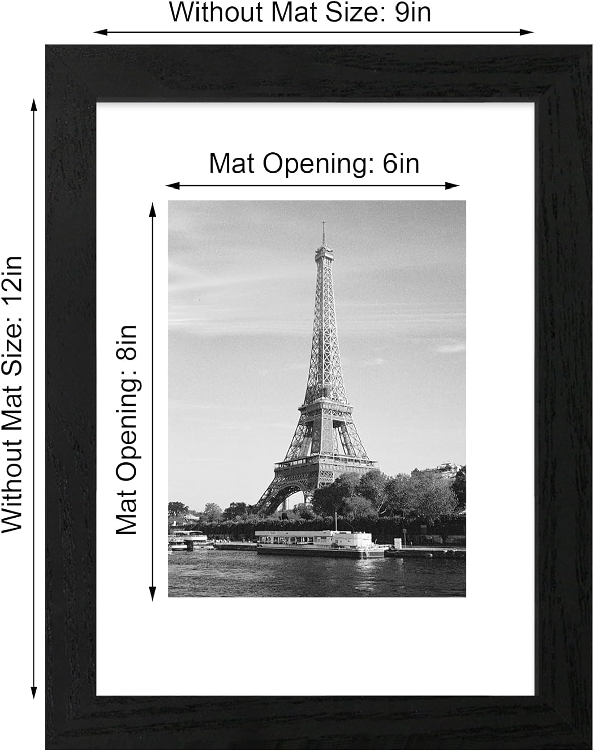 9x12 Picture Frame Set of 4 with Tempered Glass, Black Frames Display 6x8 Picture with Mat or 9 x 12 Without Mat, Wood Photo Frames for Tabletop Display and Wall Mounting