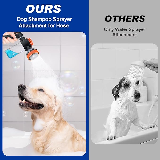 Dog Shower Attachment Water Hose Nozzle Sprayer Set with Metal 3-Way Shower Diverter & 6.6 Ft Long Hose for Bathroom Shower Arm Easy Indoor Outdoor Pet Pup Dog Washing Hose attachment-PawvioPets
