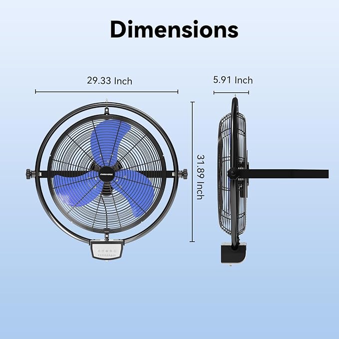 20 Inch Wall Metal Fan Pro Series Remote Control, High Velocity Wall Mount Fans for Commercial, Residential, Warehouse, Covered Patio, Shop, Garage, Barn 3 Speed 5200 CFM UL Safety Listed-PawvioPets