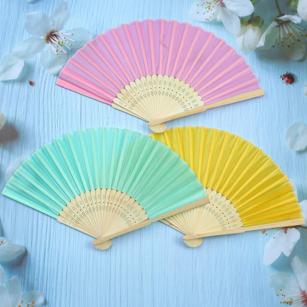 Aneco 18 Pieces 18 Colors Handheld Fans Cloth Hand Fans Bamboo Folding Fans for Wedding Decoration, Church Wedding Gifts, Party Favors, DIY Decoration