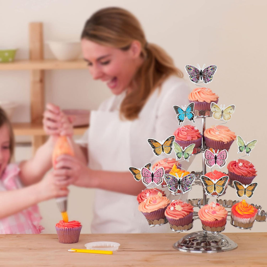 Gyufise 36Pcs Butterfly Cupcake Toppers - Lively Art 3D Butterfly Cake Decorations for Girls' Birthday, Wedding, Party - Multicolor