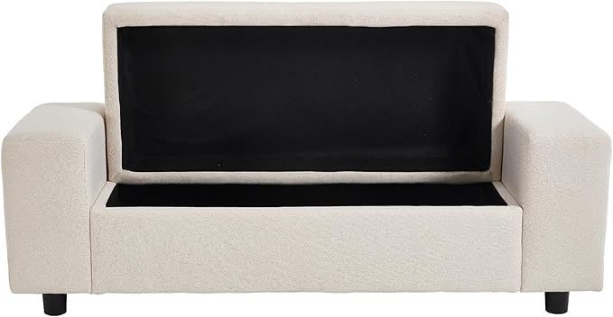 Beige Storage Bench for Entryway, 55" Bedroom Ottoman with Storage Large Linen Fabric Upholstered End of Bench with Lip for Living Room/Bedroom/Lounge/Shop, Beige-PawvioPets