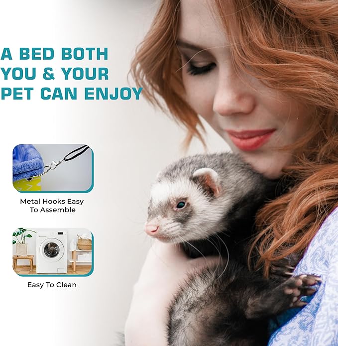 Ferret Hammock For Cage Box, use as Hanging Bed or Secure to Cage. Ferret Cage Accessories w/ Adjustable Straps, Perfect Small Pet Bed, Hanging cat hammock Bed, Guinea Pig Bed or Rabbit Bed.-PawvioPets