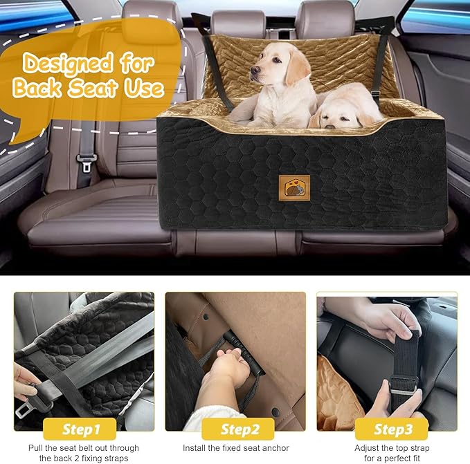 Dog Car Seat for Small/Medium Dogs, Memory Foam Dog Booster Seat, Travel Safety Per Car Seat with Washable Removable Cover, Storage Pockets for Dogs up to 35 lbs(BlackBrown)-PawvioPets