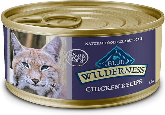 Blue Buffalo Wilderness Natural Wet Cat Food Paté, High-Protein & Grain-Free Recipe, Chicken, 5.5-oz. Cans (24 Count)-PawvioPets