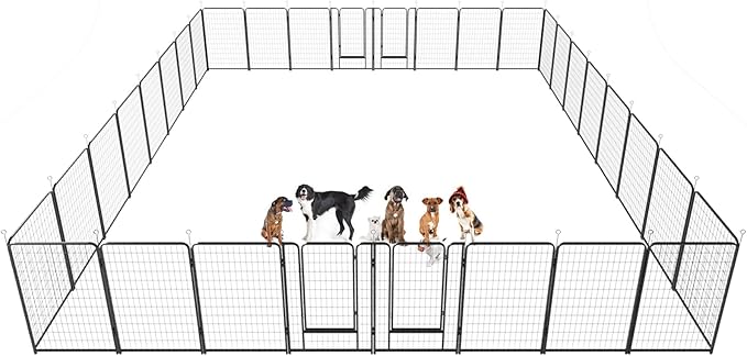 Dog Playpen Outdoor Extra Wide 32 Panels Heavy Duty Dog Fence 50" Height Anti-Rust with Doors Portable for RV Camping Yard, Total 84FT, 561 Sq.ft, Snowy Black-PawvioPets