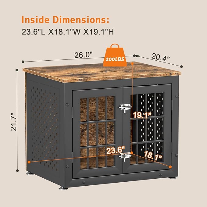 26" Heavy Duty Dog Crate Furniture for Small Dogs, Metal Kennel for High Anxiety Dogs, Chew Proof Pet Cage Indoor, Decorative Dog Kennel End Table-PawvioPets