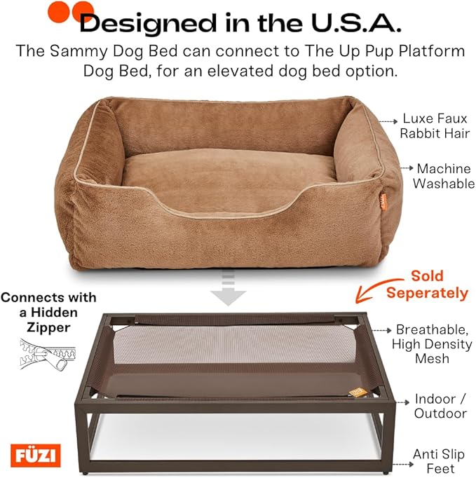 FUZI Luxury Aesthetic Dog Bed for Large Dogs with Washable Cover, Pet Couch, Pet Bed with Sides, Non-Slip Bottom, Soft and Durable Calming Dog Bed, Faux Rabbit Fur, Large 31.75x23.6x9.5 Light Brown-PawvioPets