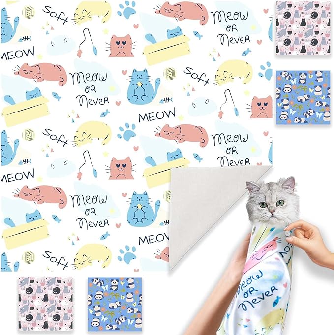 27.6" Cat Wrap for Grooming-Premium Cat Grooming Wrap Cat Restraint for Nail Clipping, Self-Adherent Soft Cat Blanket to Wrap Cat Anti-Scratch Anti-Escape Grooming Bag (White, XL(Within 17lbs))-PawvioPets