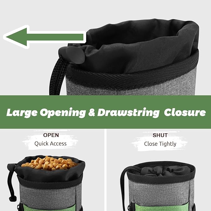 Dog Treat Pouch Training Behavior Aid, Dog Treat Training Bag for Dog Walks Outdoor Activities Travel, Built-in Poop Bag Dispenser 3 Ways to Wear-PawvioPets