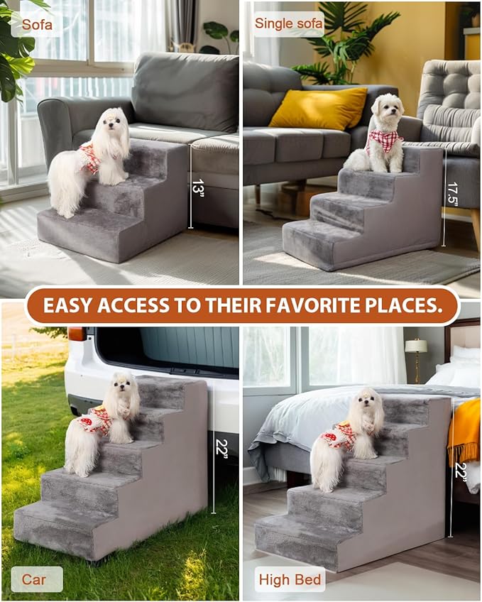 Dog Stairs for Small Dogs,13" 3-Step Pet Stairs for Couches，Dog Steps with Non-Slip Bottom and Removable Cover Indoor Outdoor,Grey-PawvioPets