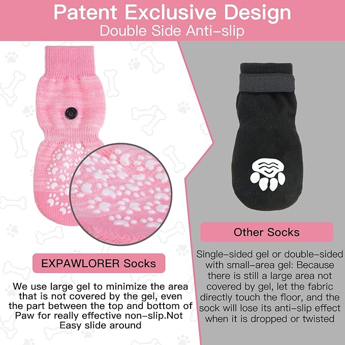 EXPAWLORER Anti Slip Dog Socks to Prevent Licking Paws, Doggie Shoes for Hot Pavement, Pet Booties for Small Medium Large Senior Dogs, Traction Control Dog Boots & Paw Protectors for Hardwood Floors-PawvioPets
