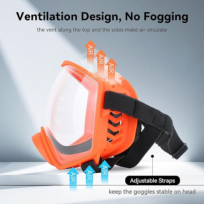 Dog Sunglasses UV Protection Clear Dog Goggles Windproof Glasses with Elastic Straps for Medium-Large Breed, Orange Frame + Clear Lens-PawvioPets