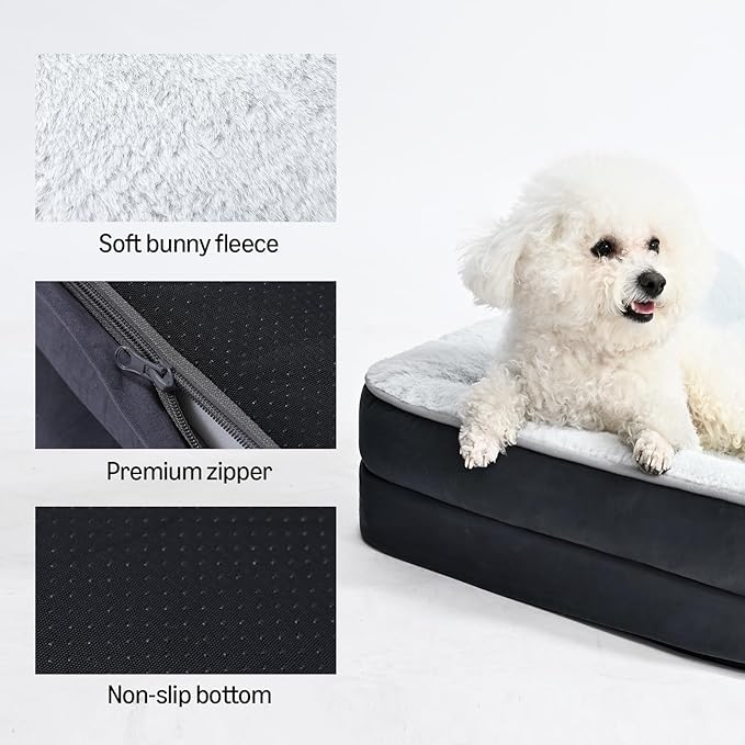 Amazon Basics Washable L-Shaped Dog Bed for Medium Dogs, Anti-Slip Pet Sofa Bed for Indoor Dogs, Crate Bed, 36x27x8 Inches, Gray-PawvioPets