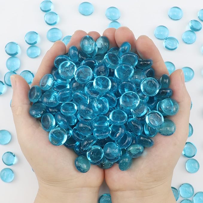 2.16LB Glass Beads Vase Filler Aquarium Gravel Decor Flat Glass Marbles Gems Pebbles Fish Tank Rocks Home Decorative Art Craft - Light Blue-PawvioPets