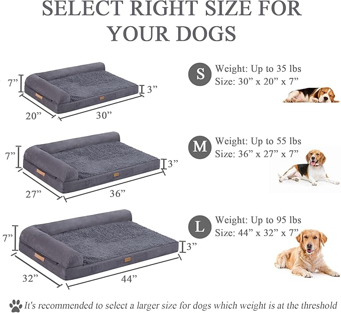Dog Beds for Large Sized Dog, Washable Large Dog Bed Couch with Waterproof and Removable Cover, Orthopedic Dog Crate Bed Sofa with Nonskid Bottom, Pet Bed for Dogs Up to 95lbs, 44" L x 32" W x 7" Th-PawvioPets