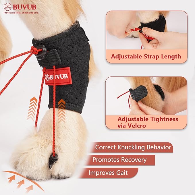 Dog Canine Knuckling Brace Front Paw Rear Leg Dog Foot Brace Wrap for Toe Dragging Cause by Sciatic Nerve Insufficiency, Myelopathy, Herniated Disc（XLarge,Pair Pack）-PawvioPets