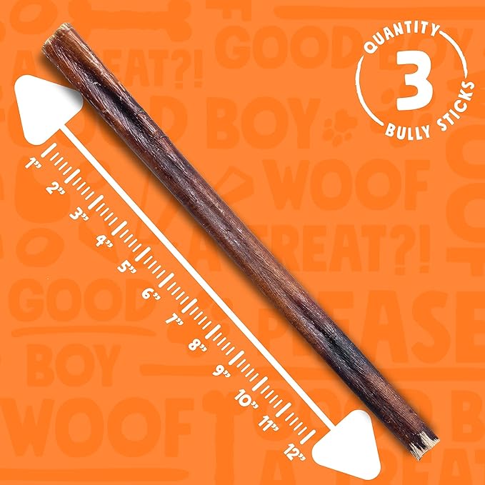 Bully Sticks for Small Dogs | All Natural, Single Ingredient Bully Sticks for Puppies to Medium Dogs (12" Stnd Bully Sticks - 3pk)-PawvioPets