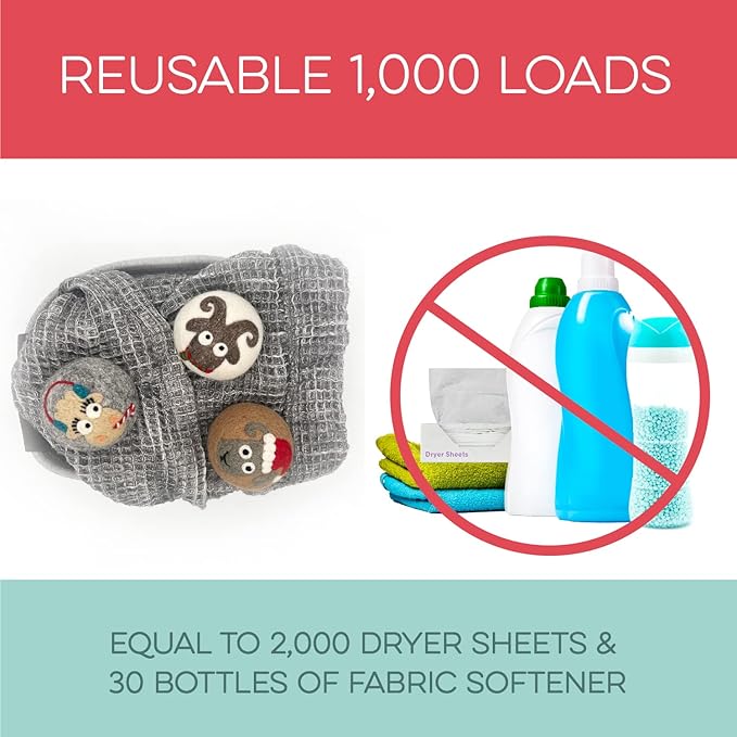 Fluff Ewes Wool Dryer Balls 3 Pack Premium New Zealand Wool Laundry Balls for Dryer, No Static Dryer Balls Laundry Reusable, XL Christmas Dryer Balls, Holiday Dryer Balls - Sheep in Heavenly Peace-PawvioPets