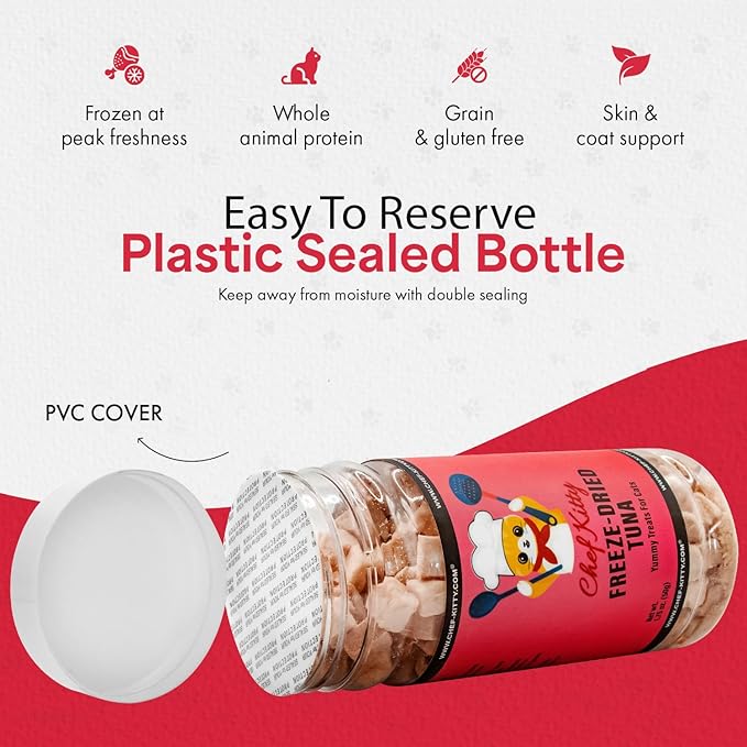 Freeze-Dried Tuna Treats for Cats & Dogs – 100% Wild Caught, Single Ingredient, High-Protein, Healthy Snack – No Additives or Preservatives – 1.7oz - Inspected & Tested in USA-PawvioPets