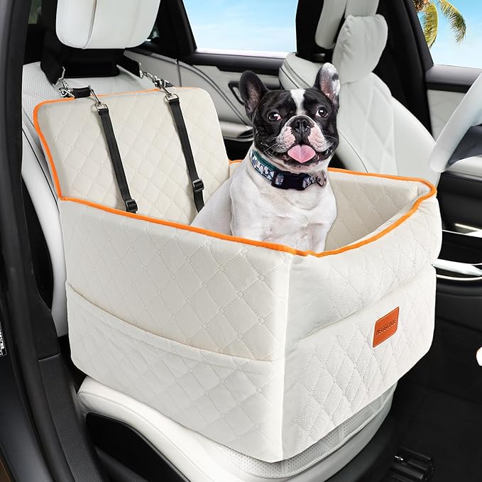 Dog Car Seat for Small Medium Dogs, Memory Foam Dog Booster Seats with Thick Cushion for Dogs Under 35lbs, Detachable Washable Pet Car Seat Travel Bed with Storage Pockets,2 Safety Belt-PawvioPets