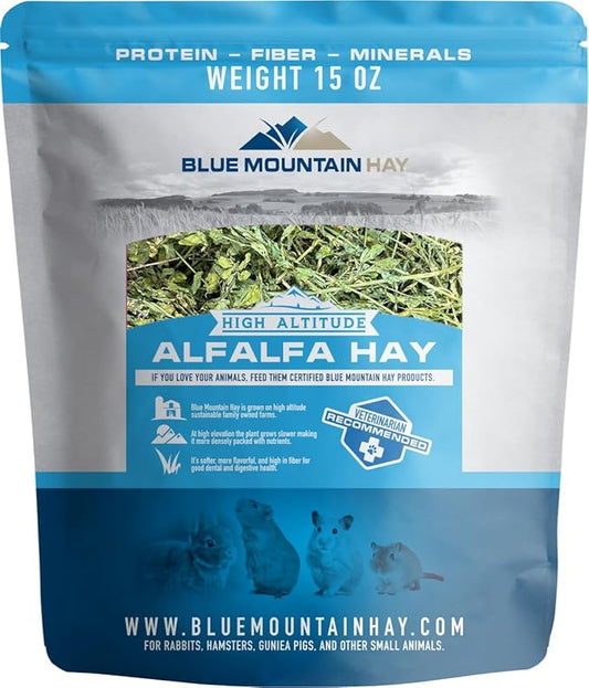 Blue Mountain Hay | Fresh Alfalfa Hay (15 Ounce) | High Leaf Retention | Nutritious High-Altitude Hay Pet Food for Rabbits, Guinea Pigs, Chinchillas, Hamsters, and Other Small Pets-PawvioPets