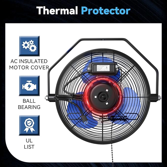 12 IN High Velocity Wall Mount Fan, 3 Speed Industrial Wall Fan with Sealed Motor, 2500 CFM Adjustable Air Circulator for Garage, Commercial, Greenhouse, Warehouse & Gazebo Use, UL Listed-PawvioPets